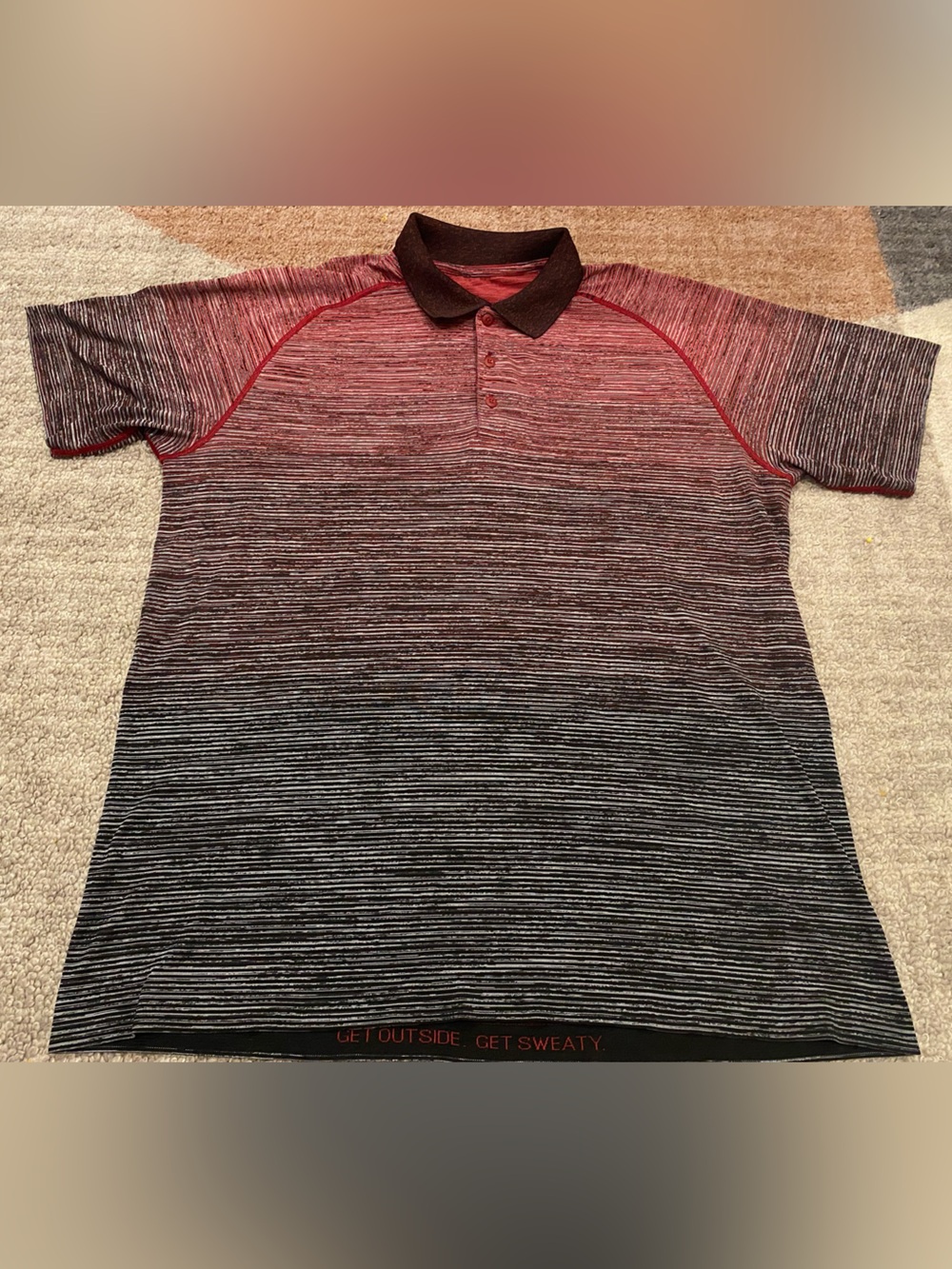 Lululemon XXL Metal Vent Tech Button Polo Striped Athletic Polo Black Red